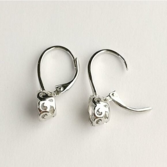 Sterling silver cz solitaire drop earrings lever back in filigree setting - Picture 3 of 8